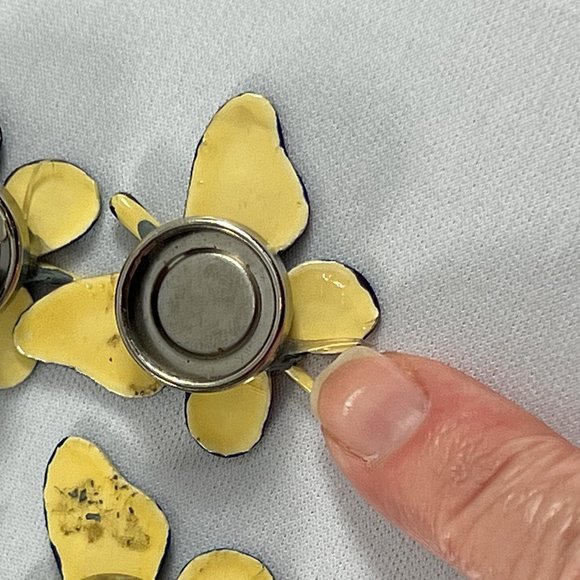 Vintage Butterfly Shaped Button Covers Yellow Blue Plastic Flaw 1.25" Long - Picture 4 of 6